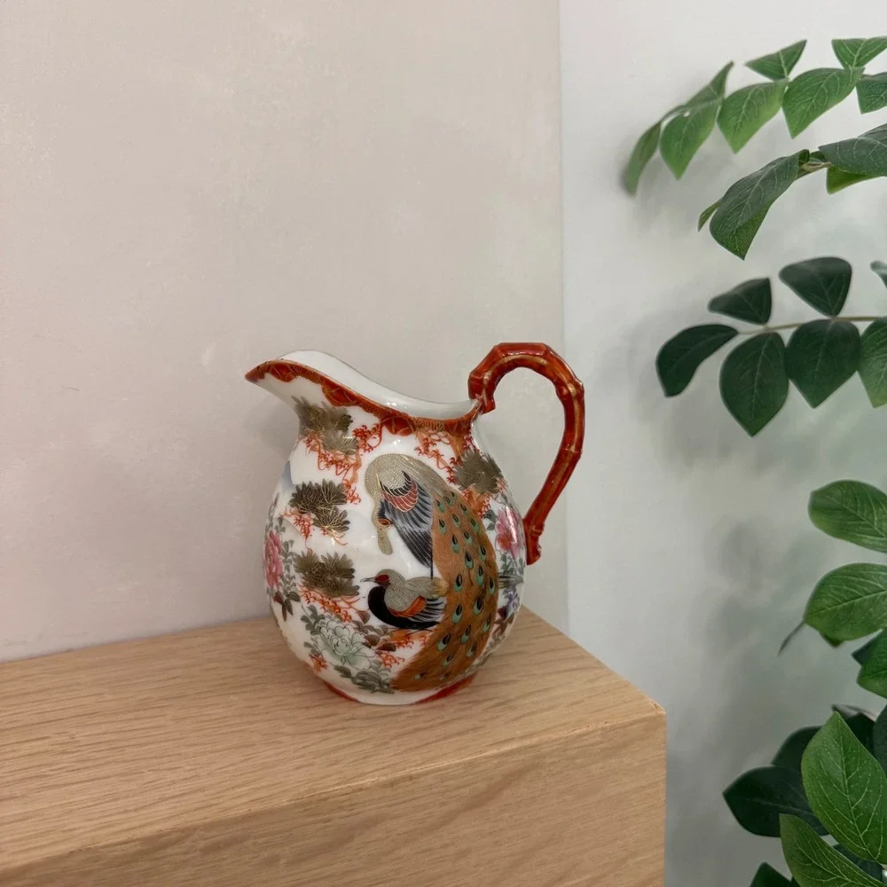 Vintage‎ Japanese Kutani Porcelain Peacock Creamer Pitcher Gold Gilt Handle